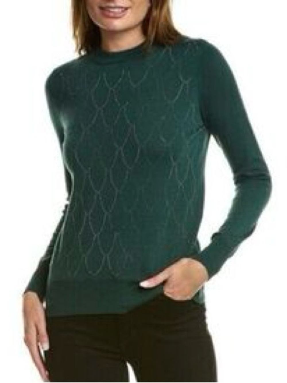 Nanette Lepore Green Crewneck Sweater with Crystal Detail Size L